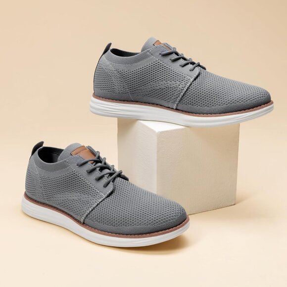 ⚡Bruno Marc Men Dark Grey Knit Flex Mesh Oxfords Lace-Up Lightweight Sneakers - Picture 6 of 7